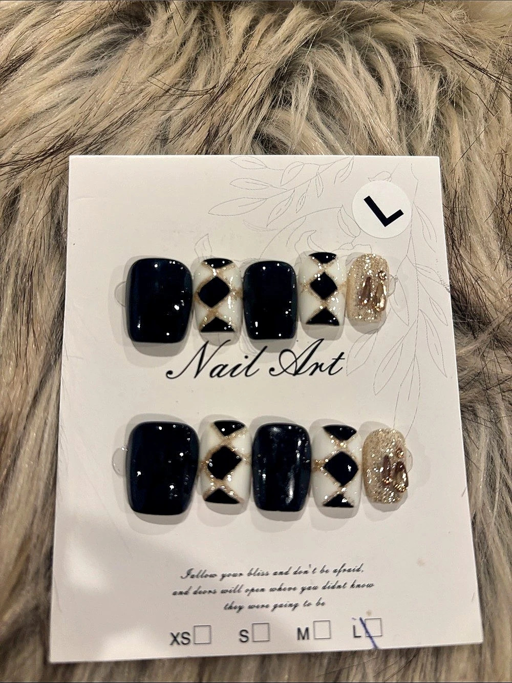 Black & Gold Press-On Nails Size Large NWT